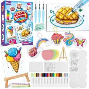 70PCS 매직 폼 텍스처 페인팅 키트 30개의 종이가 포함된 퍼피 페인트 24가지 색상 아크릴 마커 홀 펀치