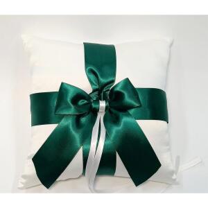 결혼식 파티를 위한 우웨딩 웨딩 링 베개, 링 베어러 베개, 녹색 리본이 달린 샴페인 링 베어러 쿠션 (화이트)
