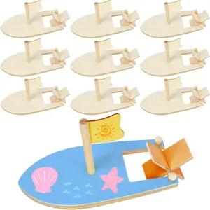 아머수머 DIY 장난감 나무 보트 공예 키트 10개 미니 돛단배 패들 학교 프로젝트용 페인트 칠 및 장식