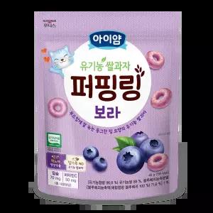 [일동후디스]아이얌 유기농쌀과자 퍼핑링 보라 (블루베리) 40g