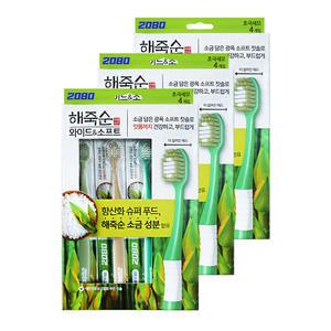 애경 2080 해죽순 소금 담은 와이드 앤 소프트 칫솔 4입 3개 양치