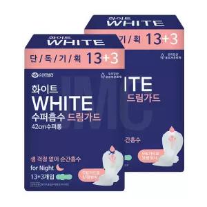 화이트 수퍼흡수 드림가드 42cm 수퍼롱 오버나이트, 13+3개입, 2개