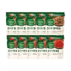 비비고 오징어채볶음 55g x5개+견과류 멸치볶음 60g x5개