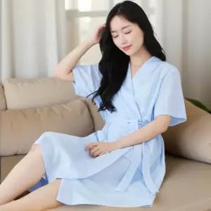 얇은 샤워 가운 여름용 호텔 바스 라운딩 골프 프리미엄 와플 원단 반팔 로브