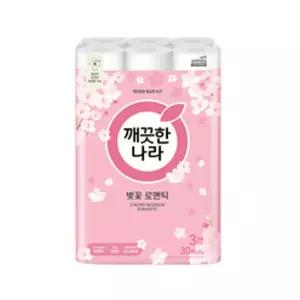 깨끗한나라 천연펄프 3겹 벚꽃 로맨틱, 27m, 30롤, 1개