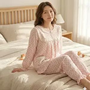 2388 여성 거즈면 파자마 곰돌이 상하세트 홈웨어 면100 국내산