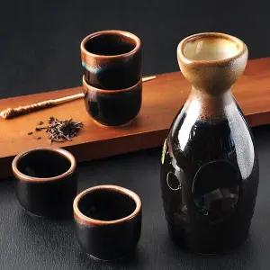 사이코오큐우 도쿠리+술잔4P 블랙 세트 독구리 독꾸리 술병 사케잔 술잔