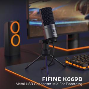 호환 게인 노브 FIFINE USB 콘덴서 마이크  홈 스튜디오  팟캐스팅  음성 해설  노트북  Windows -K669용
