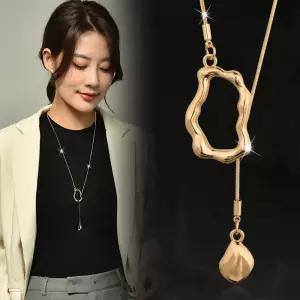 기하학 술 라운드 구슬 스웨터 체인 펜던트 만든 티타늄 스틸 여성 라이트 럭셔리 긴 목걸이 매력적인 보석