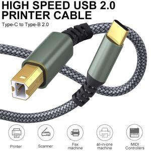 LAIHONEN USB 유형 C-UsB B 프린터 케이블 Canon Epson HP Samsung 용 회색 땋은 스캐너 코드