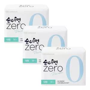 깨끗한나라 순수한면 ZERO 울트라슬림 뉴 대형 날개형 14p X 3개 생리대