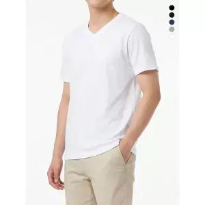코마사 20수 브이넥 반팔 티셔츠 무지티 흰색 면티_5 Color