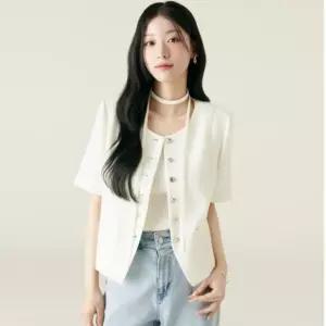로엠 버튼업 칼라리스 트위드 반팔자켓_RMJKF38S99