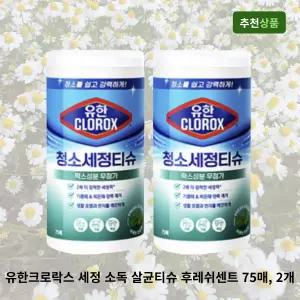 유한크로락스 세정 소독 살균티슈 후레쉬센트 75매, 2개 주방 욕실 소독티슈