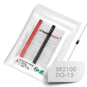 100개 SR2100 숏키 배리어 정류기 다이오드 2A V DO-15 DO-204AC 축 2 볼트 SR
