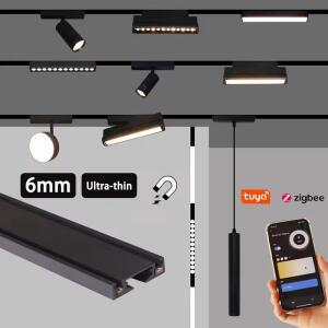 블랙 화이트 6MM 스마트 마그네틱 트랙 라이트 Tuya Zigbee 디밍이 가능  얇은 레일 슬림 램프 표면 실장