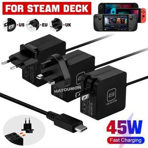 45W AC 어댑터 고속 충전기(EU/US/UK 플러그 포함) 스팀덱, 스위치 게임 액세서리용 USB 타입 C 전원 공급