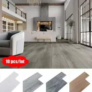 10Pcs 40x15cm 나뭇결 PVC 바닥 스티커 껍질을 벗기고 붙이는 비닐 바닥재 방수 자체 접착 타일 홈 장식용