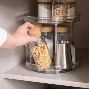 회전식 주방용 접시 정리 수납 트레이 2단 선반 주방정리대 회전선반 주방수납정리