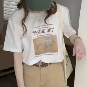 빈티지 박스 티셔츠 여성 루즈핏 프린팅 반팔티 오버핏 여자 프린트티 여름 데일리티