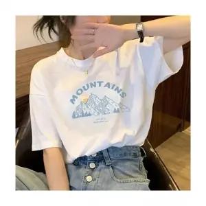 ( )루미나D 여름 여성 면 프린팅 레터링 흰 반팔 티 셔츠 마운틴