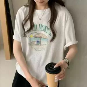 루즈핏 박시 티셔츠 여자 비치 프린팅 산타 모니카 반팔티 오버핏 여름 박시티 그래픽