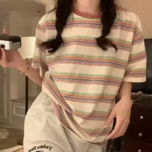 스트라이프 패션 데일리 여성 학생 여름 캐주얼 반팔 티셔츠   2컬러