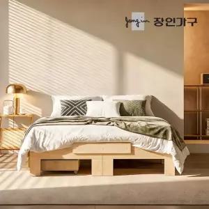 장인가구 온숨 SE0 편백나무 통원목 평상형 무헤드 서랍 침대 프레임 K (H350/400/450)