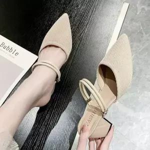 세련된여성화 여성 슈즈 통굽 스틸레토 미들힐 스트랩 뮬구두