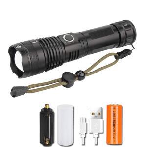 강력한 LED 손전등, USB 충전식 줌 토치 랜턴, 26650 배터리, 캠핑 야외 비상등, 5 가지 모드, XHP70