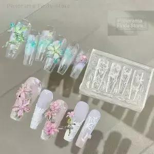 3D 몰드 실리콘 네일 아트 장식 DIY 꽃 디자인 템플릿 쥬얼리 공예 투명 도구