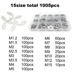 585/005pcs E 클립 스냅 서 와셔 구색 키트 상자 M2M5 검정색 65 Mn 304 스테인레스 스틸 외부 고정 링