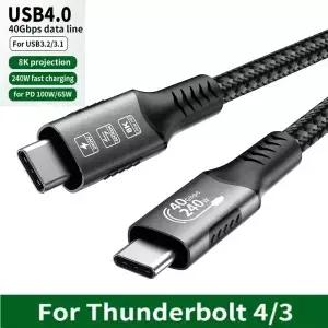 USB4 케이블 40Gbps 48V 240W 썬더볼트 4 타입 C 고속 충전 to 데이터 전송 노트북용