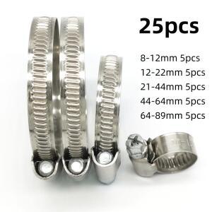 25피스 8-89mm 독일  호스 클램프 조정 가능 스테인레스 스틸 웜 드라이브 파이프 클립 공기 워터 연료 5