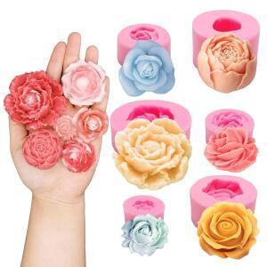 6피스 3D 퐁당 몰드 케이크 초콜릿 로즈 수제 비누 아이스 아트 캔들 컵케이크 공예 캔디 실리콘 세트 레진 액세서리 제작용 장식 콘크리트 디저트 몰드