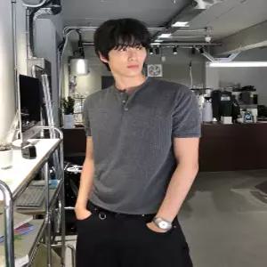크롭 골지 반팔 헨리넥 티셔츠_5 COLOR