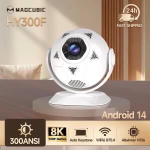 맥큐빅 HY300F 안드로이드 14 8K 프로젝터 안시  LED 와이파이6 블루투스5.4 크리에이티브 풋볼 스타일링