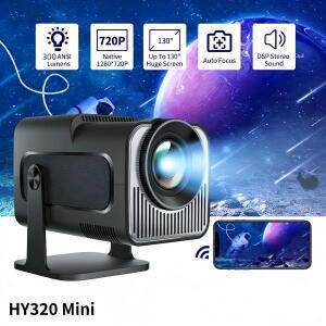 살랑에 HY320  프로젝터 업그레이드 안드로이드 14.0 LED 시네마 300ANSI 720P WIFI6 BT5.3  4K 영화 올위