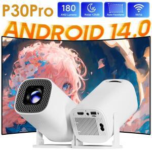 HONGTOP 안드로이드 14 P30PRO는 720p 화면 미러링을 지원합니다. 스마트 프로젝터 WiFi6  시어터 야외 휴