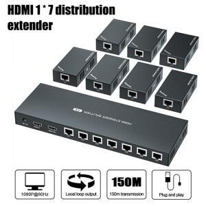 HDMI 연장기 분배기 1x7 @60Hz Cat 5E/6/7 이더넷 케이블 50m 지원 아웃 복사 POC 기능