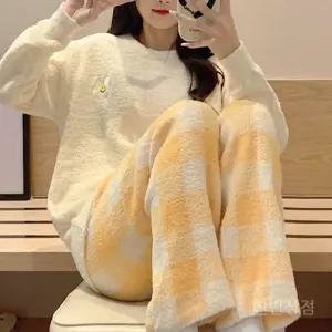 데이지해바라기수면잠옷플라워 홈웨어 극세사 파자마파티 수면바지 파자마 실내복 긴소매 여성