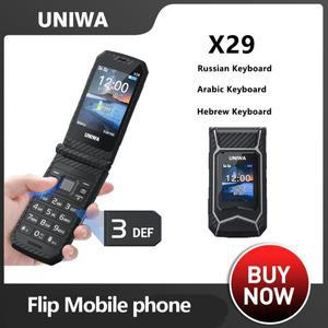 UNIWA X29 플립 휴대폰 큰 푸시 버튼 폴더형 시니어 듀얼 심 지원 MP3 2.1BT FM