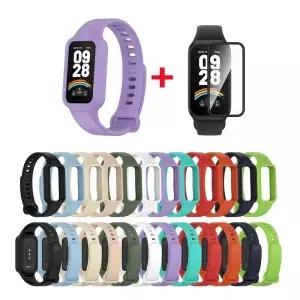Xiaomi 스마트 밴드 9 용 2in1 스트랩 필름 화면 보호기 풀 커버 필름이있는 Redmi Band 3 활성 실리콘
