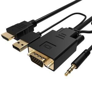 VCOM VGA TO HDMI 케이블 1.8M(6피트), 모니터 전원 및 수 어댑터, 소스 PC TV 1080P@60HZ 있는 커넥터가 데스크톱 출력, 프로젝터용 USB /모니터, 오디오가 컴퓨터 노트북