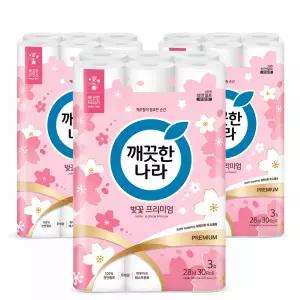 깨끗한나라 벚꽃 프리미엄 화장지 3겹 28m 30롤 3팩 / 특가행사