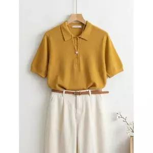 넬리 바로배송 모엘 버튼 카라 반팔 니트 ND2LT0031309840