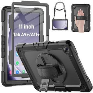삼성 갤럭시 탭 A9+ 플러스 / A11+ 11인치, 화면 보호기 핸드 스트랩 펜 홀더로 보호, A9 태블릿 케이스 SM-X210 SM-X218 SM-X230 - 블랙