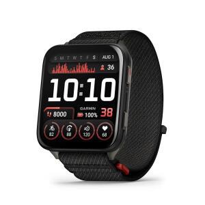 Garmin Venu X1, 얇고 가벼운 GPS 스마트워치, AMOLED 디스플레이, 고급 건강 및 피트니스 기능, 블랙, 슬레이트 티타늄 케이스백 컴포트핏 나일론 밴드