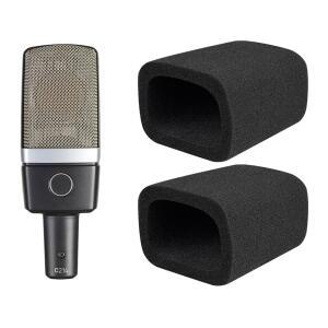 AKG C214 대형 다이어프램 콘덴서용 SOULWIT 2Pcs 팝 필터(C214d1), 보호 마이크 커버 윈드스크린 폼 - 블랙