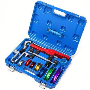 Kuailebuy 튜브 벤더 키트, 1/4-7/8인치 O.D. 90 전방/후방 굽힘 래칭 세트, 7개의 헤드, 버링 도구, 내부 외부 리머, HVAC, 에어컨 및 배관 수리용